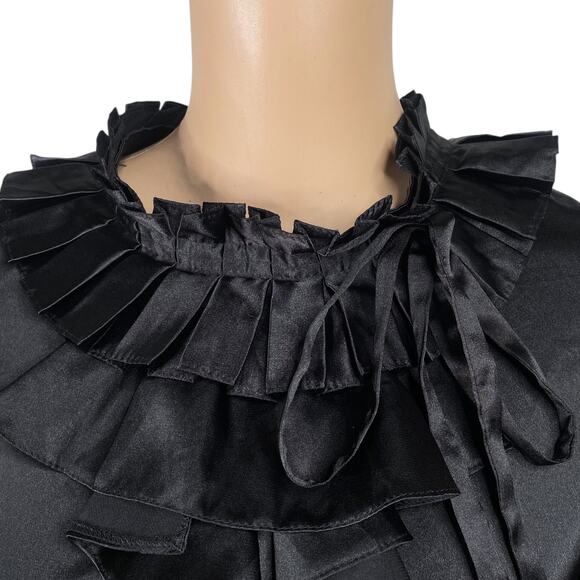 Vtg Y2K Black Satin Pleated Ruffle High Neck Sheath Dress SZ M - Picture 3 of 10